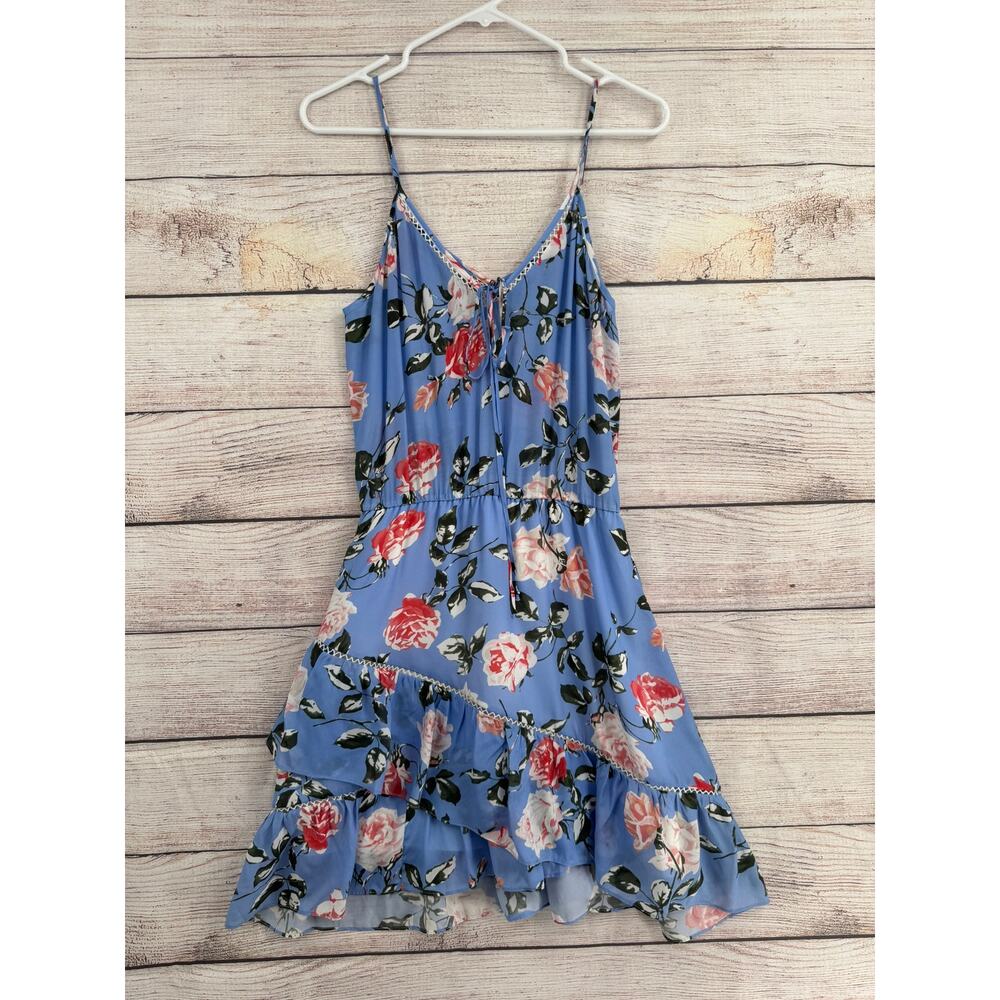 Karina Grimaldi Silk Blend Floral Ruffled Tiered‎ Dress Womens Small Blue